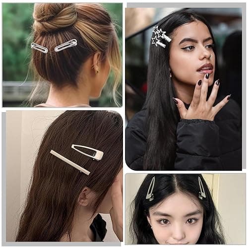 EnixwH 24 Pièces Barettes Cheveux Femme Argent Epingle Cheveux Femme Metal Hair Clip Géométrique, Barrettes Enfants Fille Antidérapante pour Les Fêtes, Les Mariages, Les Tenues De Tous Les Jours thumbnail 3