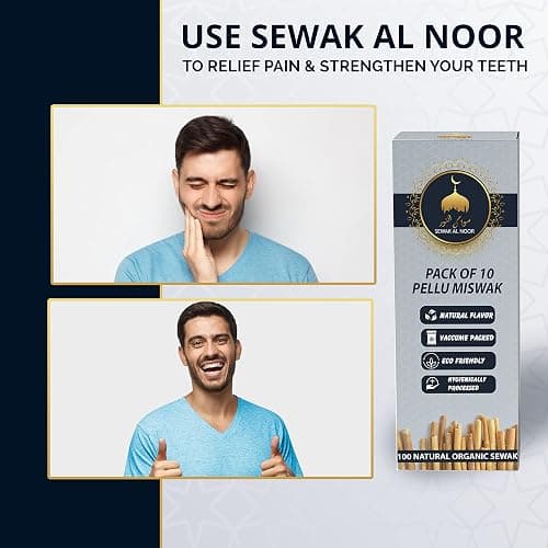 Sewak Al Noor Pack of 10 Miswak Sticks for Teeth with Holder - Vacuum Sealed Natural Flavored Chew Sticks for Humans - Natural Toothbrush for Teeth Whitening, Oral Health & Fresh Breath || Pack of 10 thumbnail 6