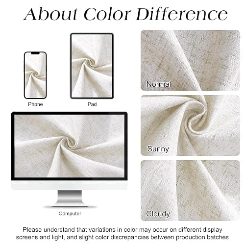 Naturoom Natural Linen Shower Curtain, Country Boho Farmhouse Bath Decor Shower Curtains Neutral Cloth Weighted Textured Fabric Bath Curtain Liner with Hooks, Beige White, 72x72 thumbnail 4