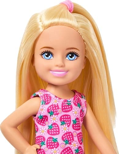 Barbie Club Chelsea Small Doll, 6-Inch with Blonde Hair Wearing Removable Strawberry-Print Dress & Shoes thumbnail 3