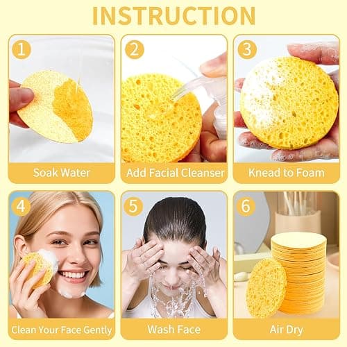 100-Count Compressed Facial Sponges, Natural Cosmetic Spa Sponges for Facial Cleansing, Exfoliating Mask, Makeup Remover, Travel Face Sponges - Yellow thumbnail 4