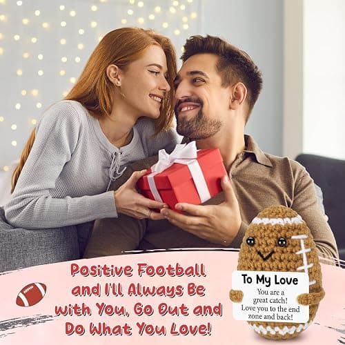 Birthday Gifts for Him Her Boyfriend Girlfriend, To My Love Christmas Handmade Emotional Crochet Football, Small Cute Anniversary Present for Him, Mini Romantic I Love You Gift for Husband Wife Couple thumbnail 2