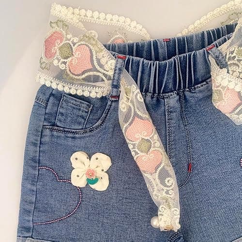 Peacolate 4-10Y Little&Big Girls Denim Summer Shorts Teens Elastic Waistband Heart Jeans thumbnail 4