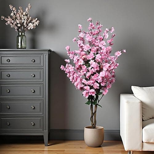Arnusa Kunstpflanze Blütenbaum 120 cm Wintersweet Künstliche Pflanze Blüten Kunstbaum im Topf Frühlings Pflanze (Pink) thumbnail 2