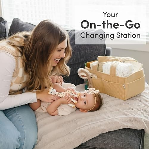 PUTSKA Baby Diaper Caddy Organizer for Changing Table – Stylish Nursery Storage Basket, Newborn Essentials, Baby Shower Gifts and Registry Must-Haves for Boy or Girl, Car Diaper Caddy, Corduroy Mocha thumbnail 6