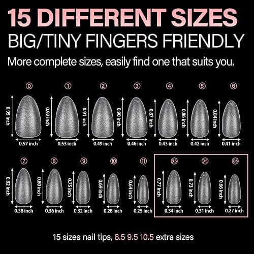 AILLSA Medium Almond Nail Tips 450PCS Full Cover Clear Acrylic Nail Tips Double-Sided Matte No Need Base Coat Press on Fake Nails Tips for Extension False Nails DIY Salon 15 Sizes thumbnail 8