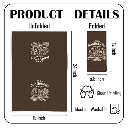Yorhifa Brown Floral Book Kitchen Dish Towels, Book Lover Reader Bookish Bookworm Gifts, It's Too Nonfictiony Outside Hand Towels for Bathroom Kitchen Decor, 16x24 Inches thumbnail 3