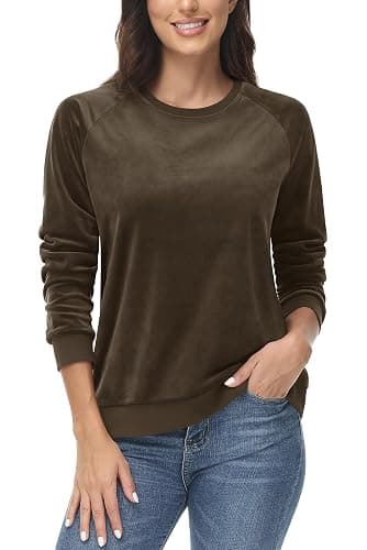 MAGCOMSEN Women's Velour Sweatshirts Crewneck Long Sleeve Casual Pullover Soft Warm Shirts Velvet Tops Winter Fall - Image 1