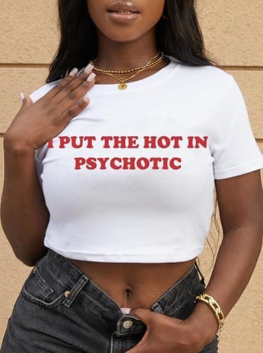 LovelyWholesale Women Graphic Crop Tops Letter Print Short Sleeve Tee Summer Sexy T Shirt thumbnail 3
