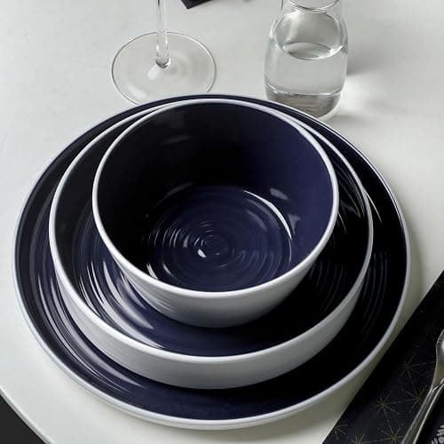 Stone Lain Elica 24-Piece Modern Dinnerware Set Stoneware, Plates and Bowl Sets for 8, Navy and White thumbnail 6