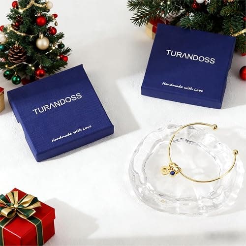 Turandoss Christmas Gifts for Grandkids, Dainty 14K Gold Plated 12 Months Disc Initial Birthstone Heart Knot Bangle Bracelet Birthday Bridesmaid Bracelet Jewelry for Women Girls thumbnail 7