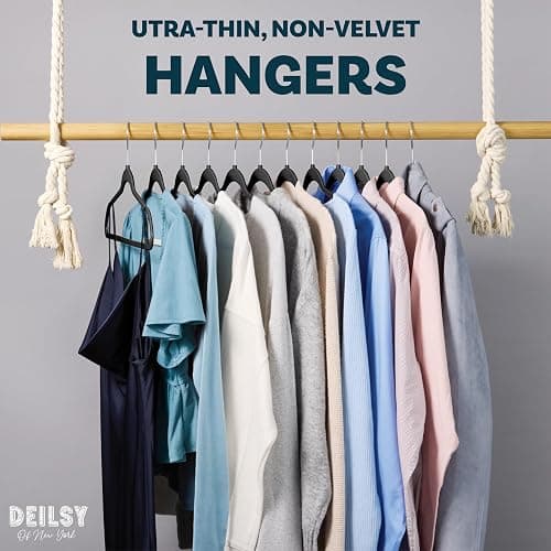 DEILSY™ Clothes Hangers Plastic Hangers - Durable Non-Velvet Plastic Hangers - Slim Hangers, Classic Shirt and Pant Hangers Black Plastic Hangers for Everyday Use Plastic Hangers 20 Pack thumbnail 2