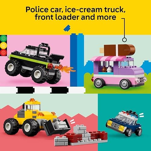 LEGO Classic Creative Vehicles, Colourful Model Cars Kit featuring a Police Car Toy, Ice-Cream Truck, Limo, Van & More, Bricks Building Toys for Kids, Boys and Girls Aged 5 Plus with 52 Wheels 11036 thumbnail 7