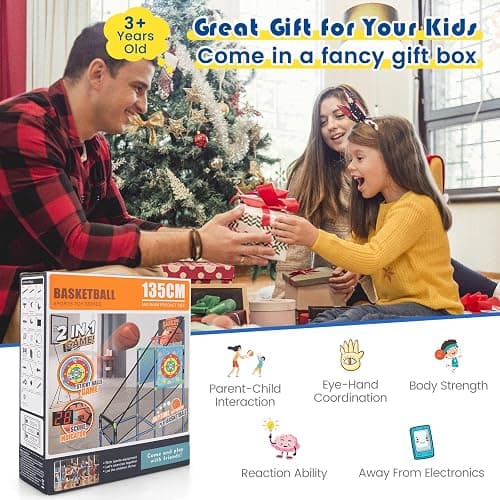 GYMAX Basketball Arcade Game, 2 in 1 Kids Basketball Stand Set with 2 Basketballs, 8 Sticky Balls, Electronic Scoreboard & Sound Effect, Outdoor Indoor Basketball Hoop Game for 3 Years Old+ Boys Girls thumbnail 9