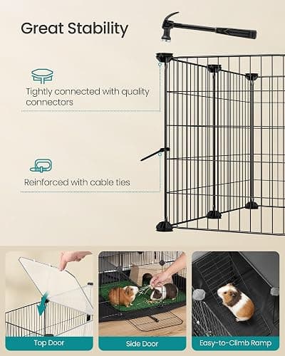 SONGMICS 2-Tier Guinea Pig Cage, Rabbit Cage, Small Animal Playpen with Waterproof Mat, Top and Side Door, 35 Panels, 36.6 x 24.8 x 24.2 Inches, Ink Black ULPI016BH01 thumbnail 7
