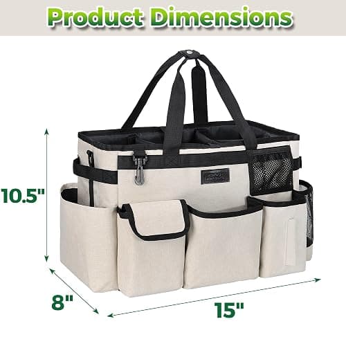 Cleaning Caddy Organizer with Handle - Large Caddy Bag for House & Bathroom Cleaning Supplies, 15 x 8 x 10.5 inches Cleaning Supply Caddy, Housekeeping Tote with Adjustable Strap - Beige thumbnail 2