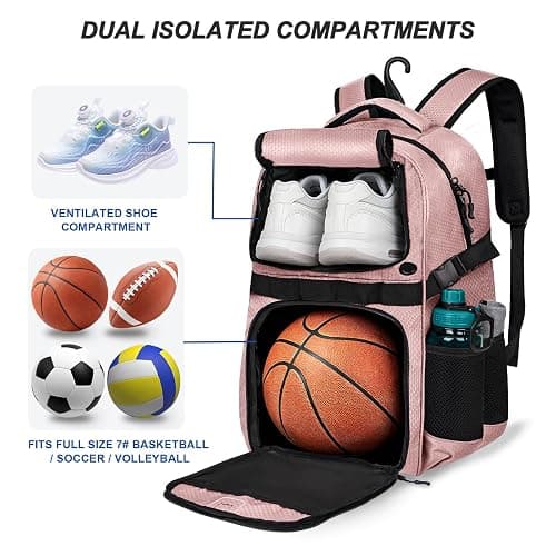 TENFLY Basketball Backpack with Separate Ball & Ventilated Shoe Compartment, Sports Bag with Hook for Men Women Teens Training Travel thumbnail 4