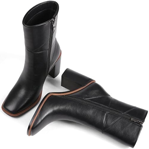 Lovee Cosee Women's Ankle Boots 2025 Chunky Heel Square Toe Side Zipper Booties with Unique Seam Detailing Casual Dress Fall Winter Boots for Party Office Date Night Outfit - Image 1