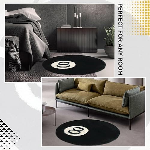 8 Ball Rug, Black Round Rug, 23.6" 8 Ball Carpet, Non Slip Flocking Floor Bath Mat for Shower, Cute Round Rug for Bedroom Decor, Cool Rugs Doormat for Living Dining Dorm Room thumbnail 4