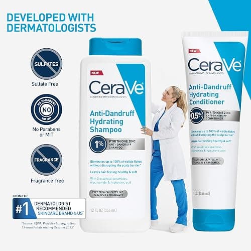 CeraVe Hydrating Anti Dandruff Shampoo, 1% Pyrithione Zinc Dandruff Treatment With Ceramides, Niacinamide & Hyaluronic Acid, Helps Eliminate Flakes & Provides Itchy Scalp Relief, Sulfate Free, 12 Oz thumbnail 6