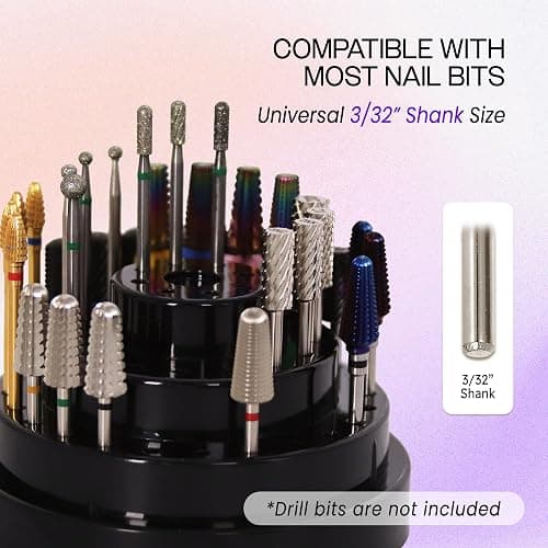PANA Round Cake Tier Nail Drill Bit Holder Display Organizer Case - Dustproof Carbide Bit Storage Container Box For Manicure Tools Nail Salon - 48 Holes Silver (Drill Bits Not Included) thumbnail 4