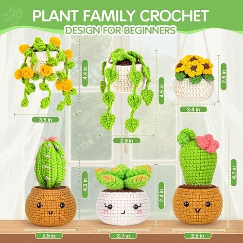 Crochetta Crochet Kit for Beginners, Crochet Starter Kits for Adults, Amigurumi Craft Knitting Crocheting Kits with Step-by-Step Video Tutorials, 6 Pc Hanging Potted Plants Family(40%+ Yarn thumbnail 2