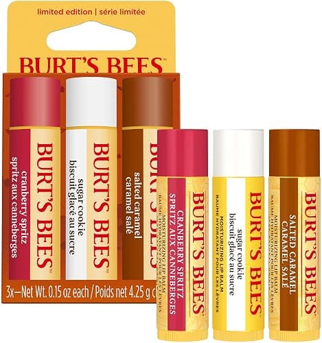 Burt’s Bees Lip Balm Gift Set, Cranberry Spritz, Salted Caramel, Sugar Cookie Lip Balm Multipack, 100 Percent Natural Origin, 3x4.25g thumbnail 2