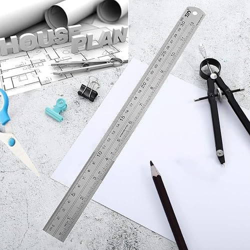 YouOKLight Metal Ruler Set, 6 inch Ruler and 12 inch Ruler. Ruler Inches and Centimeters, Metric Ruler 12 Inches, Metal Ruler 12 inch, Drawing Ruler, Precision Measuring Metal Ruler Silver thumbnail 8