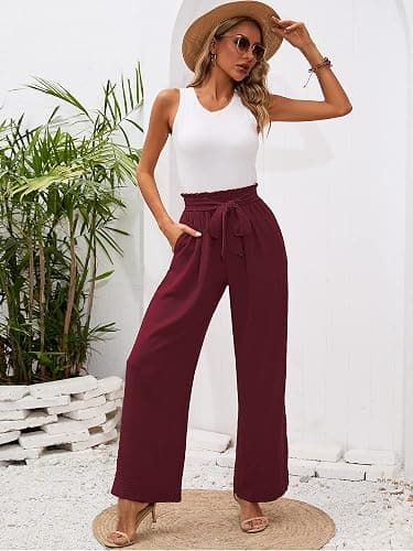 Heymoments Women's Wide Leg Lounge Pants with Pockets Lightweight High Waisted Adjustable Tie Knot Loose Trousers thumbnail 4