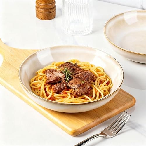 AmorArc 8.5'' Large Pasta Bowls, 36oz Ceramic Salad Serving Bowls Set of 6 for Kitchen, Wide Stoneware Bowls for Pasta,Salad,Fruit,Bread, Microwave Safe, Cappuccino thumbnail 4