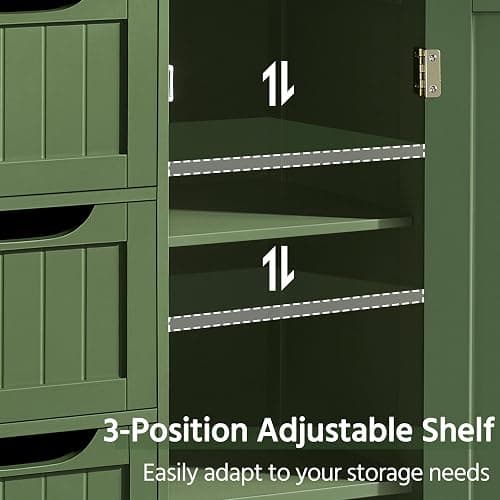 Yaheetech Wooden Bathroom Floor Cabinet, Side Storage Organizer Cabinet with 4 Drawers and 1 Cupboard, Freestanding Entryway Storage Unit Console Table, Bathroom Furniture Home Decor, Green thumbnail 6