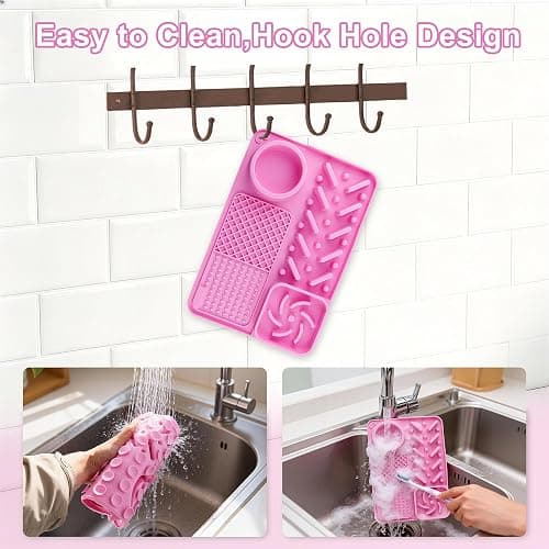 Yawindeo Lick Mat for Dogs, 4-in-1Multifunctional Silicone Slow Feeder Bowl with Suction Cups for Dog Cat, Snuffle Mat for Pet Smell Training Toys Pink thumbnail 7