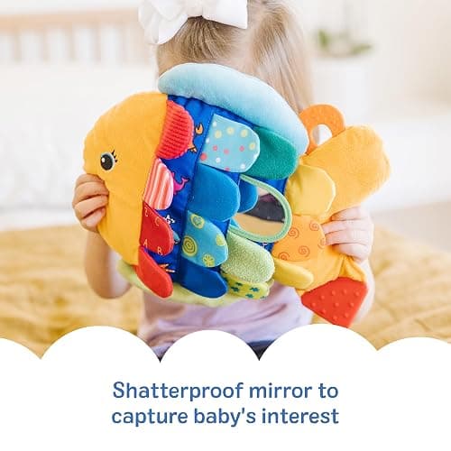 Melissa & Doug K’s Kids, Flip Fish Stuffed Animal, Soft Baby Book, Multi-Textured Squeaking & Crinkling Infant Sensory Toys for Babies with Baby Mirror, Tummy Time Toys for Infants Ages 0–9 Months thumbnail 7
