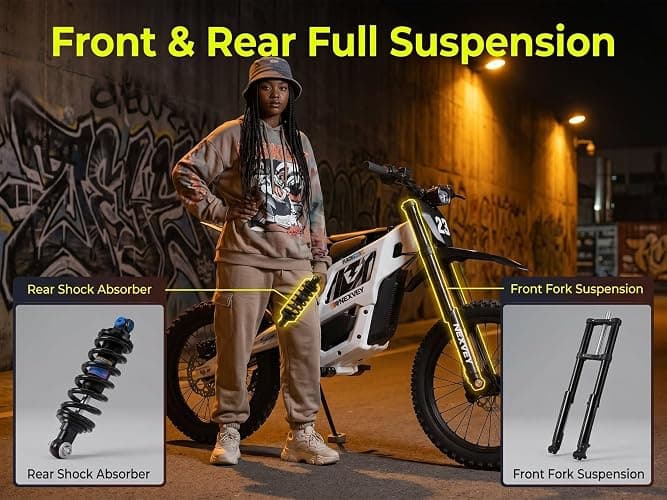 NEXVEY Flash PRO 5000W Adult Electric Dirt Bike 60V 27Ah E-Motorcycle | Off-Road Only, wheelie assist, Mid-Drive Motor, 55MPH top speed & 55-mile range,17/14" all-terrain tires for off-road riding thumbnail 4