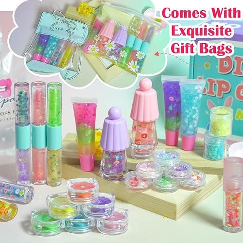 BRIPATI DIY Lip Gloss Making Kit - Make Your Own Lip Glosses Moisturizing DIY Lip Glaze Handmade Glittery Set for Teens Girls Women Makeup Lover Beginner Christmas Birthday Gift thumbnail 7
