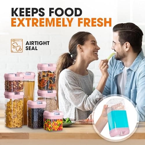 Cheer Collection Stackable Airtight Food Storage Containers - BPA Free Plastic Food Organizer for Pantry with Dry Erase Marker and Labels, Pink (Set of 7) thumbnail 3