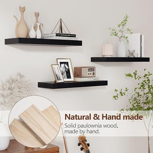 fuqing Floating Shelves for Wall - Black Wood Wall Shelves Set of 3 - Modern Style Wooden Shelves for Room Decor & Storage thumbnail 4