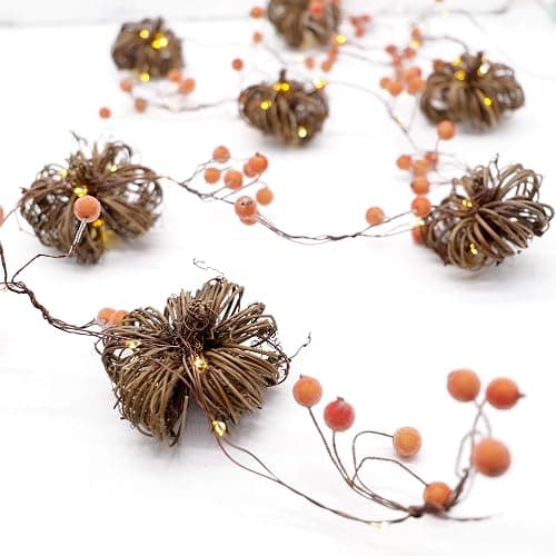 MIYA LIFE Nature Rattan Pumpkin Lights - 10FT 30 LED Cozy Fall Garland with Lights Battery Operated Charming Thanksgiving Decorations with Remote - Ideal Thanksgiving Garland Fall Decorations for Home thumbnail 4