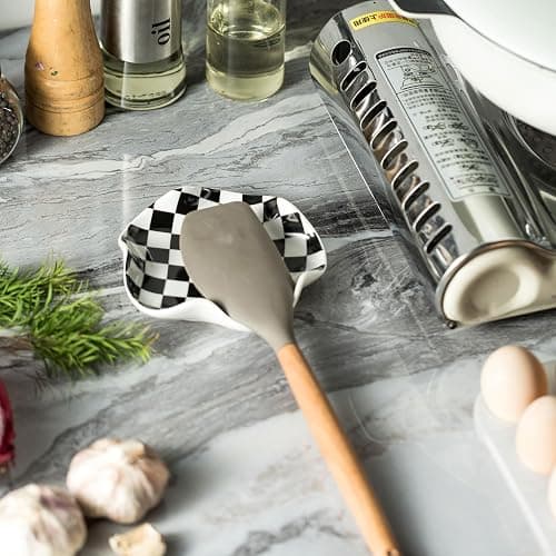 Miamolo Spoon Rest for Stove Top, 5.3in Checkered Spoon Holder Utensil Rest, Ceramic Spoon Rests for Coffee Bar, Kitchen Gadget Cooking Gift for Housewarming - Heat Resistant & Dishwasher Safe thumbnail 6