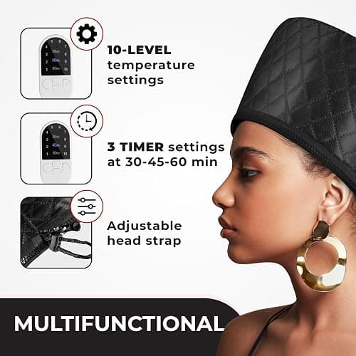 Hair Steamer For Natural Hair Home Use w/10-level Heats Up Quickly, Heat Cap For Deep Conditioning - Thermal Heat Cap For Black Hair, Great For Deep Conditioner (Black) thumbnail 4