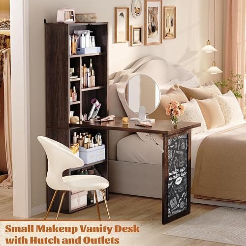 Armocity Small Folding Desk with Outlets, Fold-Out Murphy Desk Craft Table | Foldable Wall Mounted Desk Cabinet with Storage, Multi-Function Desk for Small Spaces/Home Office/Craft Room, Black Walnut thumbnail 7