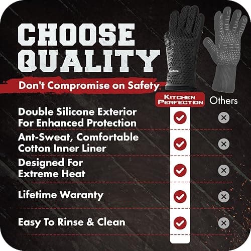 KITCHEN PERFECTION Silicone Smoker Oven Gloves -Extreme Heat Resistant BBQ Gloves -Handle Hot Food Right on Your Smoker Grill Fryer Pit|Waterproof Oven Mitts Grill Gloves |Superior Value Set+3 Bonuses thumbnail 8
