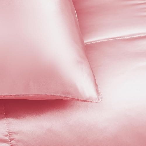 Whale Flotilla 3-Piece Reversible Silky Soft Queen Comforter Bedding Set, Luxurious Satin Comforters Full Size with 2 Satin Pillowcases, Lightweight Duvet for All Seasons, Pink thumbnail 7