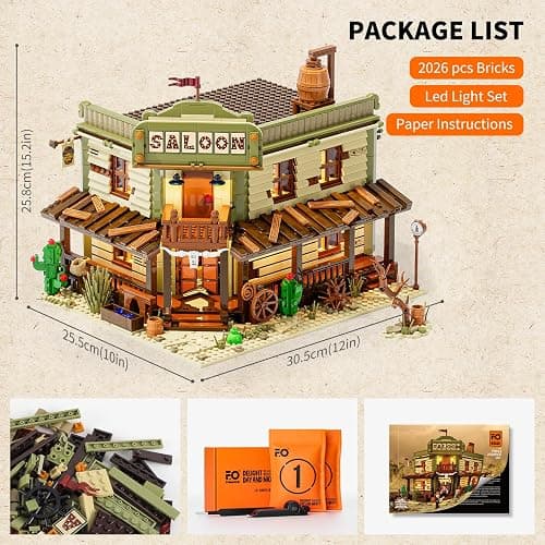 Funwhole Western-Saloon Lighting Building-Bricks Set - The Old West Saloon LED Light Construction Building Model Set 2026 Pcs for Adults and Teen thumbnail 2
