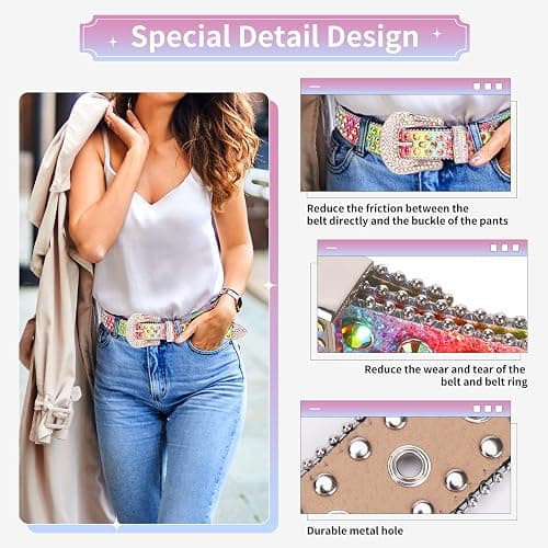 TINIDI Luxury Strap Men Women Rhinestones Belt Western Bling Bling Crystal Diamond Studded Belts thumbnail 3