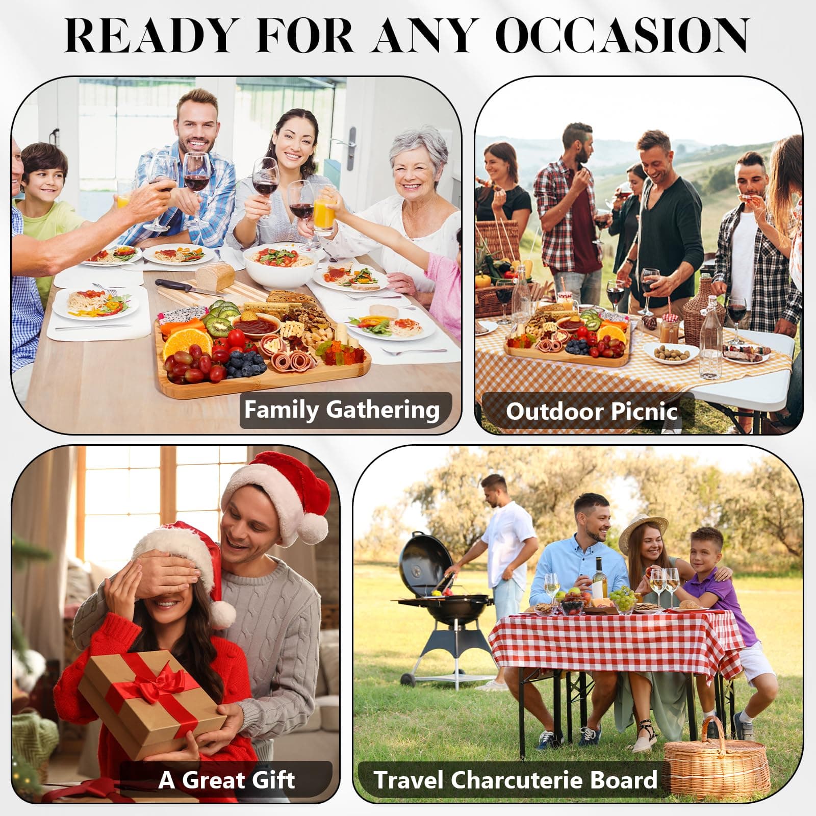 Feshory Premium Charcuterie Board with Clear Locking Lid for Appetizers & Snacks - Cheese Bamboo Board, Serving Tray Ideal for Food Lovers and Parties thumbnail 7