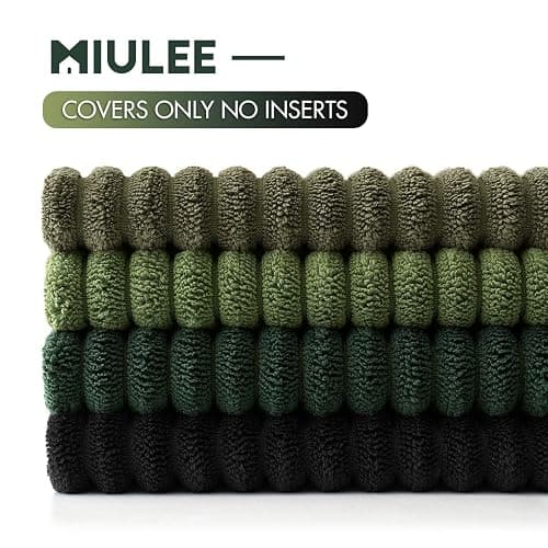 MIULEE Boho Farmhouse Throw Pillow Covers 18x18 Inch Set of 4 Mordern Neutral Green Cushion Covers Soft Corduroy Nordic Home Decor for Spring Couch Bed Sofa Living Room Green-Black thumbnail 7