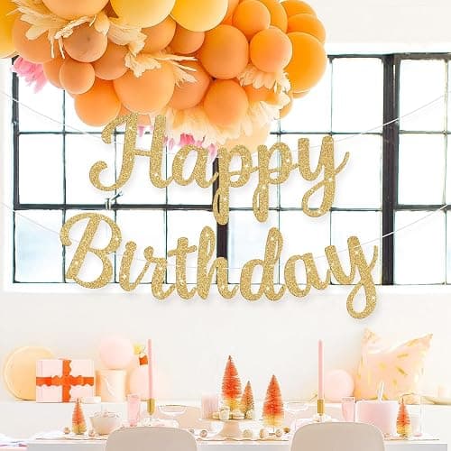 JHZMCRX Glitter Happy Birthday Banner Sign Birthday Garland Wall Door Banners Flag for Women Men Boys Girls Party Backdrop Decorations Gold thumbnail 5