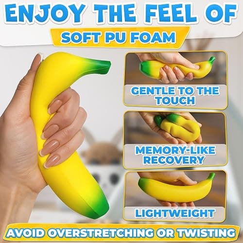 Tesorrio Fake Banana Stress Relief Fidget – 6.7 x 1.4 in Soft PU Foam Desk Accessory | Lightweight Squeeze Fidget for Adults | Novelty Office Decor & Relaxation Tool thumbnail 3