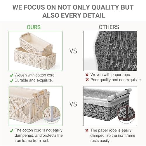 Mkono Macrame Storage Baskets Boho Decor Box Handmade Woven Decorative Countertop Toilet Tank Shelf Cabinet Organizer for Bedroom Livingroom Home, Set of 2, Ivory - Ivory thumbnail 5